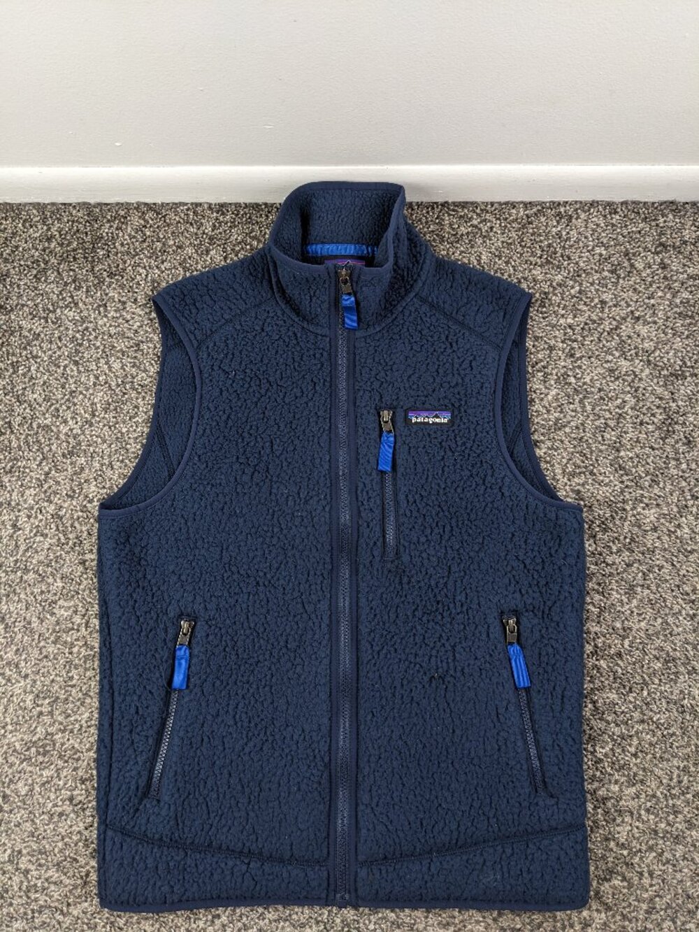 Patagonia Vest Retro Pile Fleece Full Zip Navy Blue Mens Small 22821